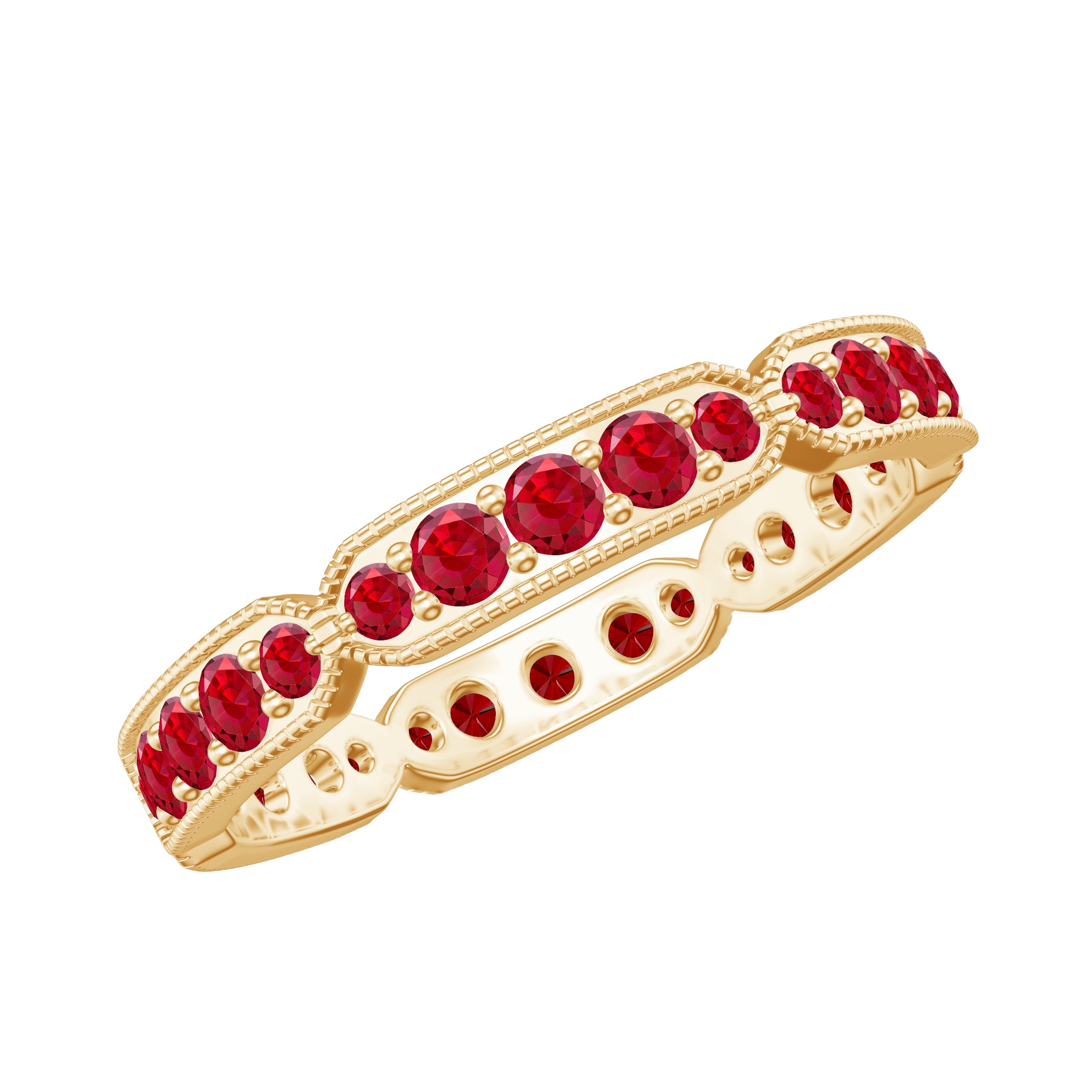 1 CT Created Ruby Eternity Band Ring with Gold Milgrain Details Lab Created Ruby - ( AAAA ) - Quality - Rosec Jewels