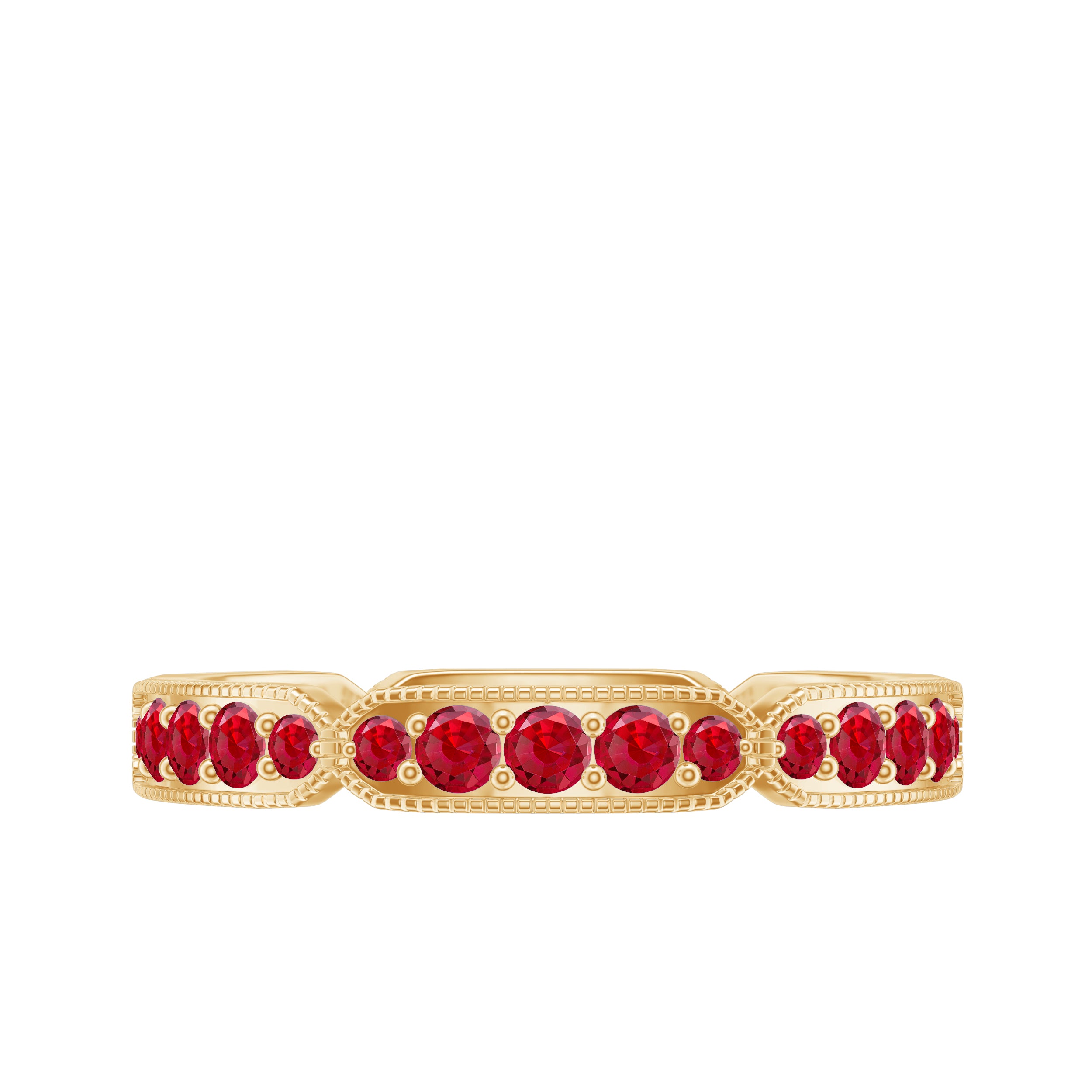 1 CT Created Ruby Eternity Band Ring with Gold Milgrain Details Lab Created Ruby - ( AAAA ) - Quality - Rosec Jewels