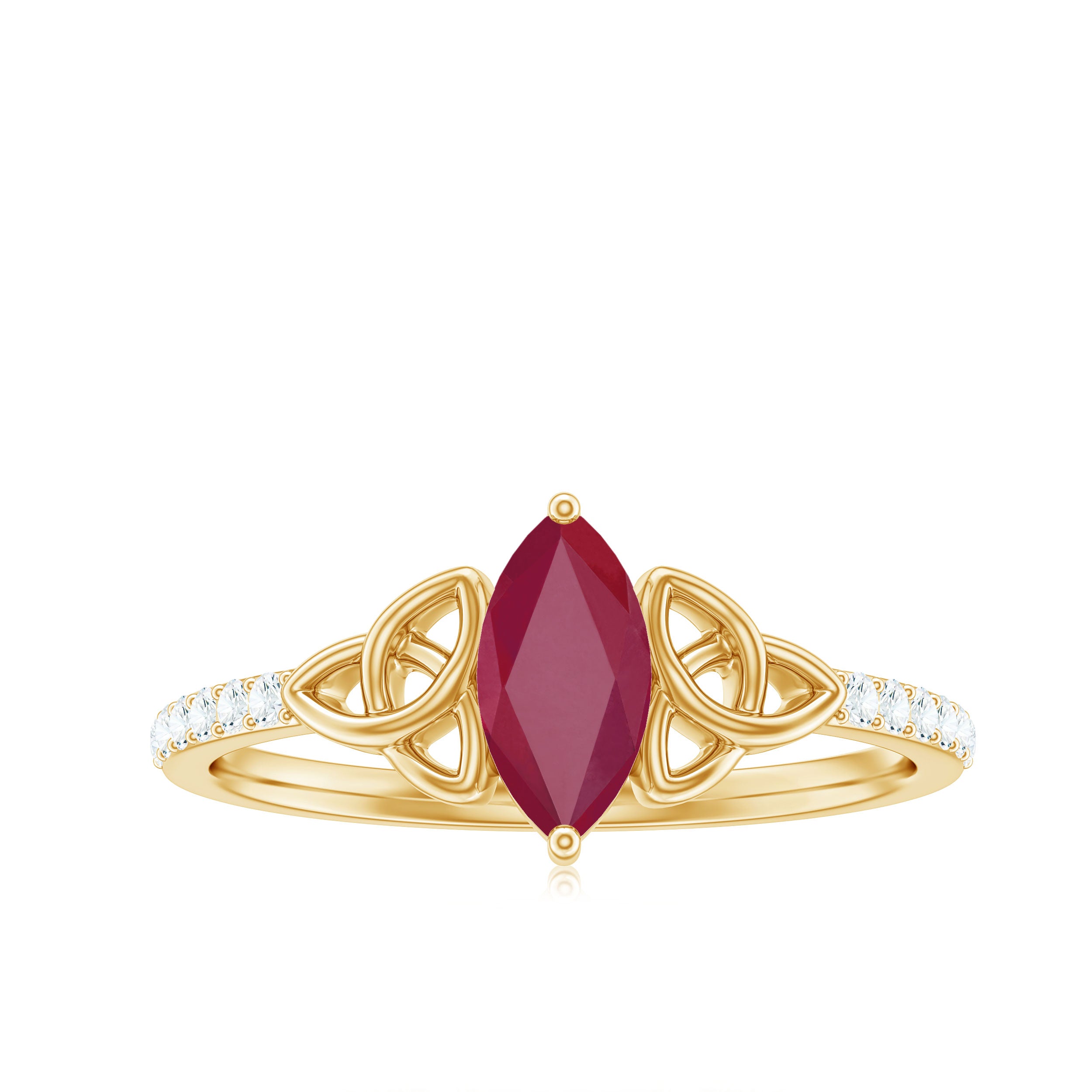 Marquise Cut Solitaire Ruby Celtic Knot Ring with Diamond Ruby - ( AAA ) - Quality - Rosec Jewels