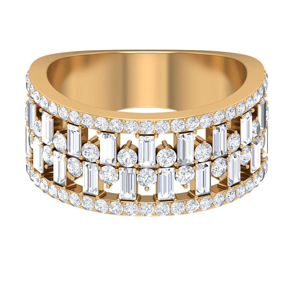 Designer Round and Baguette Cut Zircon Wedding Band Zircon - ( AAAA ) - Quality - Rosec Jewels