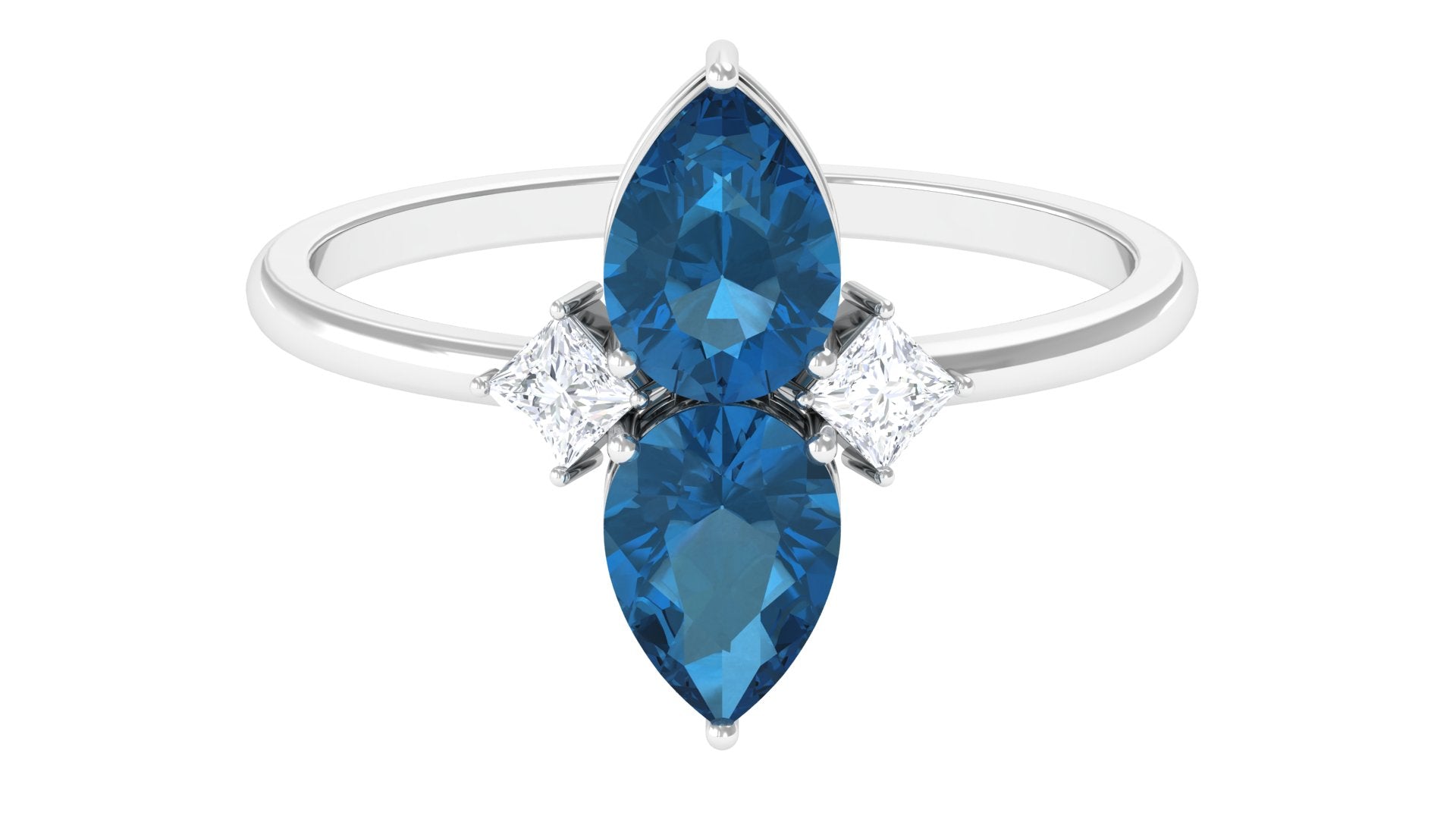 London Blue Topaz Two Stone Ring with Moissanite Stones London Blue Topaz - ( AAA ) - Quality - Rosec Jewels