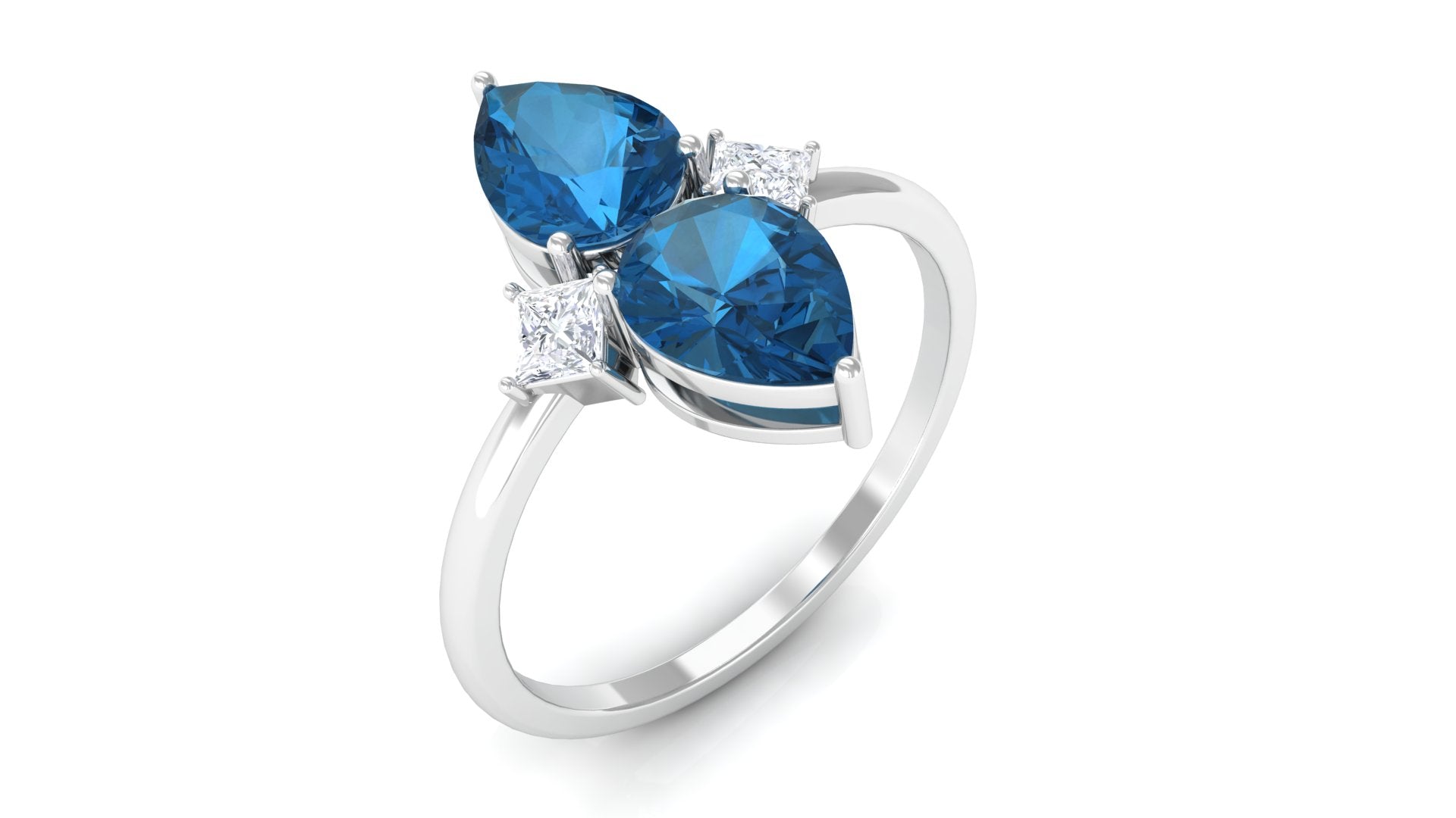 London Blue Topaz Two Stone Ring with Moissanite Stones London Blue Topaz - ( AAA ) - Quality - Rosec Jewels