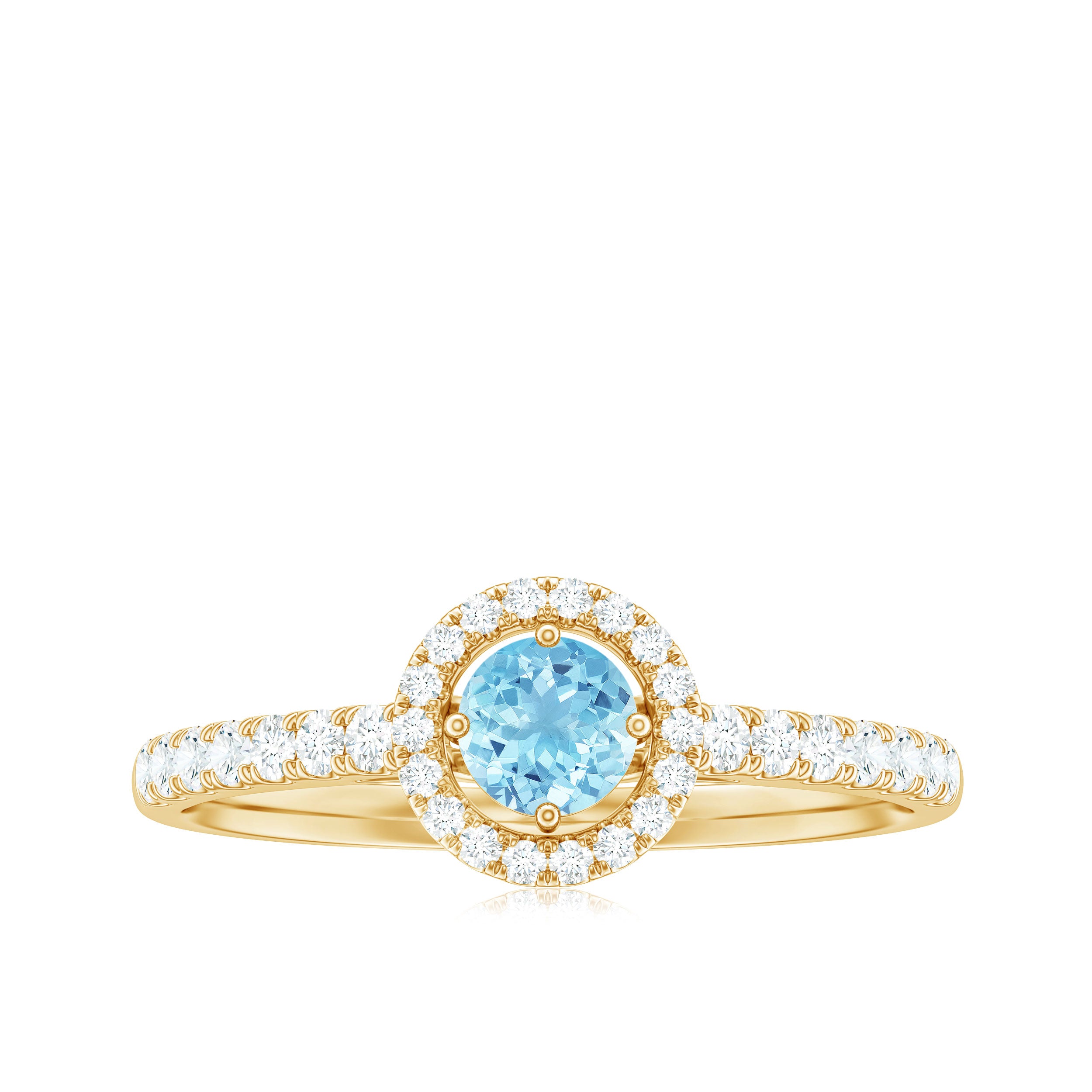 0.75 CT Aquamarine and Diamond Halo Engagement Ring Aquamarine - ( AAA ) - Quality - Rosec Jewels