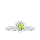 0.75 CT Peridot and Diamond Halo Engagement Ring Peridot - ( AAA ) - Quality - Rosec Jewels