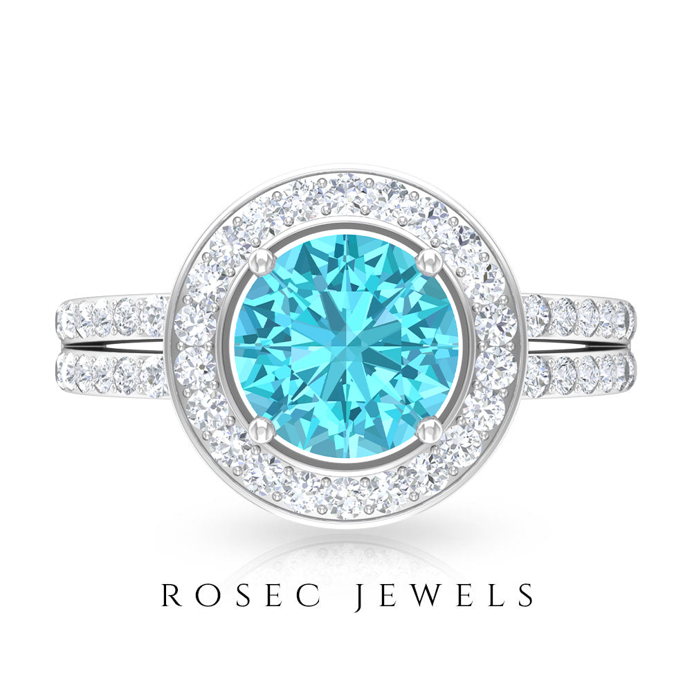 Swiss Blue Topaz Engagement Ring with Moissanite Accent Swiss Blue Topaz - ( AAA ) - Quality - Rosec Jewels