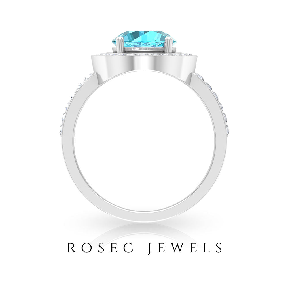 Swiss Blue Topaz Engagement Ring with Moissanite Accent Swiss Blue Topaz - ( AAA ) - Quality - Rosec Jewels