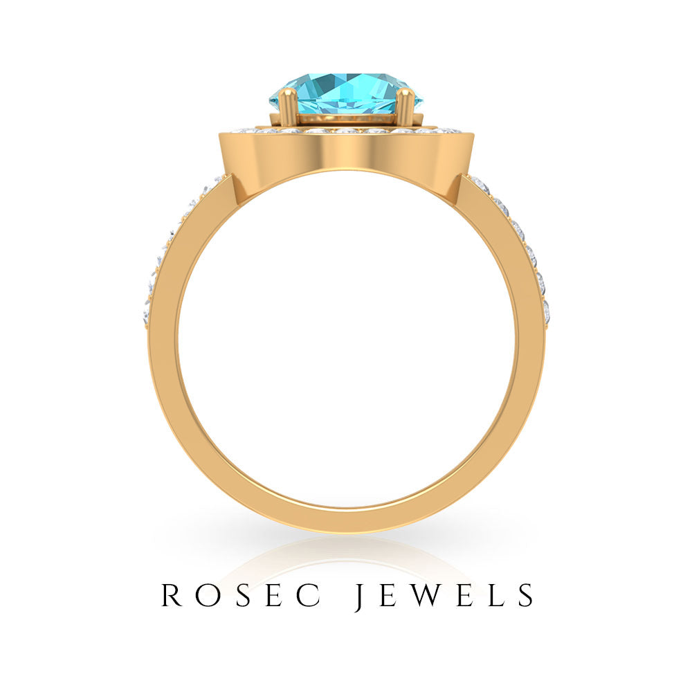 Swiss Blue Topaz Engagement Ring with Moissanite Accent Swiss Blue Topaz - ( AAA ) - Quality - Rosec Jewels