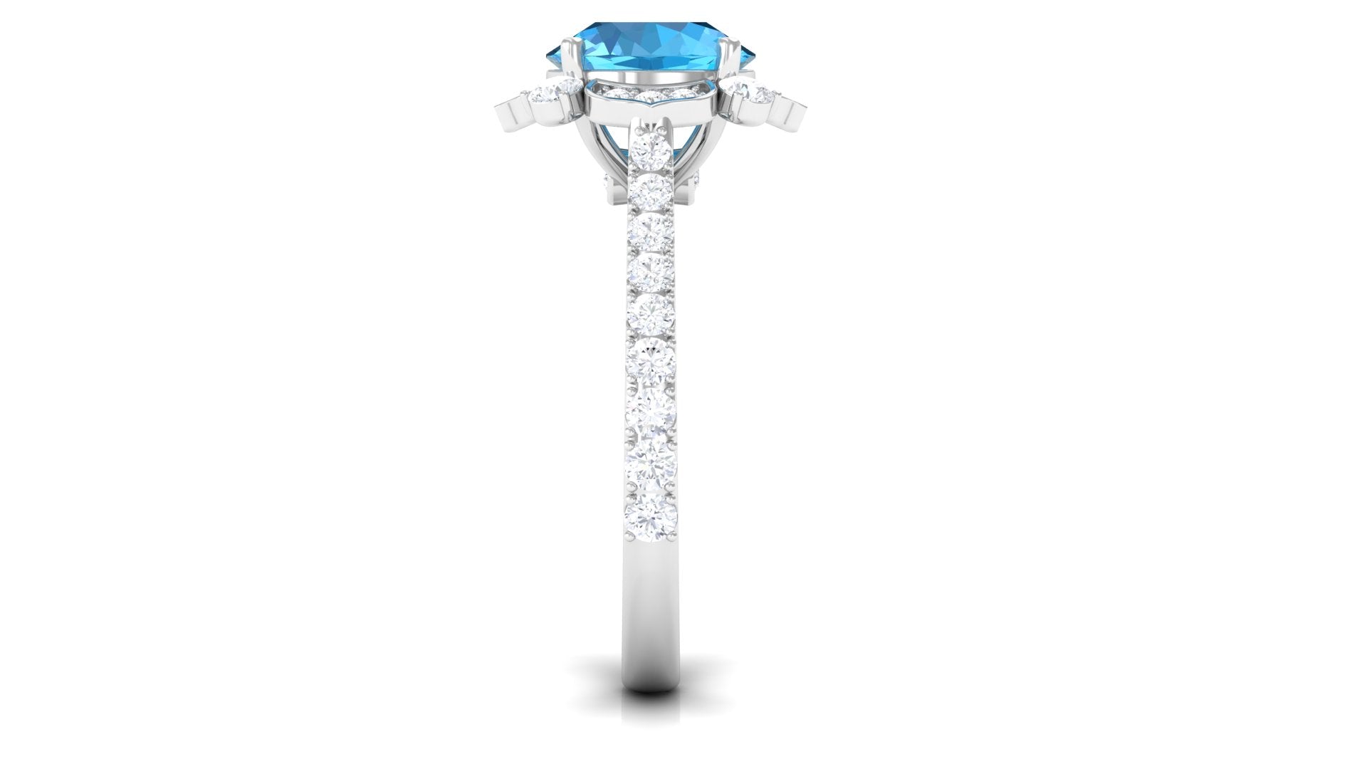 3 CT Swiss Blue Topaz and Moissanite Floral Engagement Ring for Her Swiss Blue Topaz - ( AAA ) - Quality - Rosec Jewels