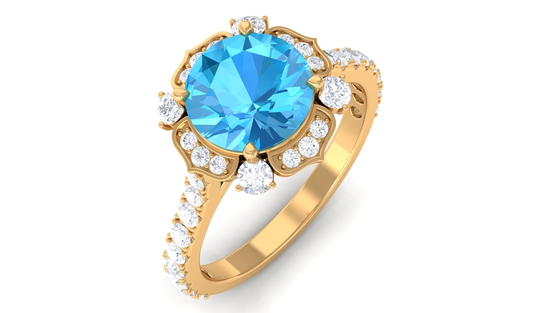 3 CT Swiss Blue Topaz and Moissanite Floral Engagement Ring for Her Swiss Blue Topaz - ( AAA ) - Quality - Rosec Jewels