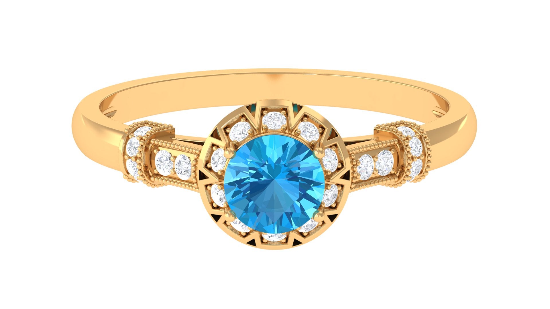 3/4 CT Swiss Blue Topaz and Diamond Antique Engagement Ring Swiss Blue Topaz - ( AAA ) - Quality - Rosec Jewels