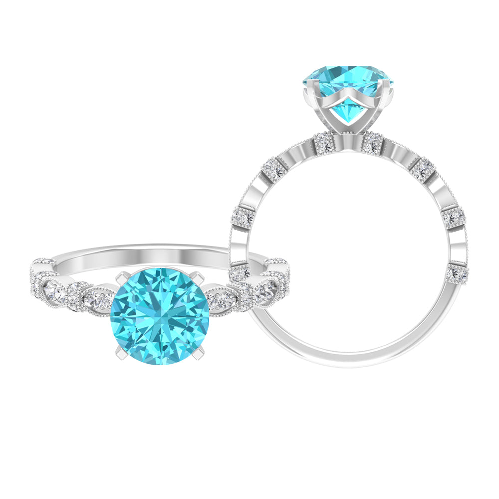 2.50 CT Solitaire Swiss Blue Topaz Engagement Ring with Diamond Swiss Blue Topaz - ( AAA ) - Quality - Rosec Jewels