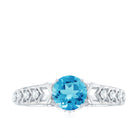 1.25 CT Round Swiss Blue Topaz Vintage Ring with Diamond Accent Swiss Blue Topaz - ( AAA ) - Quality - Rosec Jewels