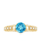 1.25 CT Round Swiss Blue Topaz Vintage Ring with Diamond Accent Swiss Blue Topaz - ( AAA ) - Quality - Rosec Jewels