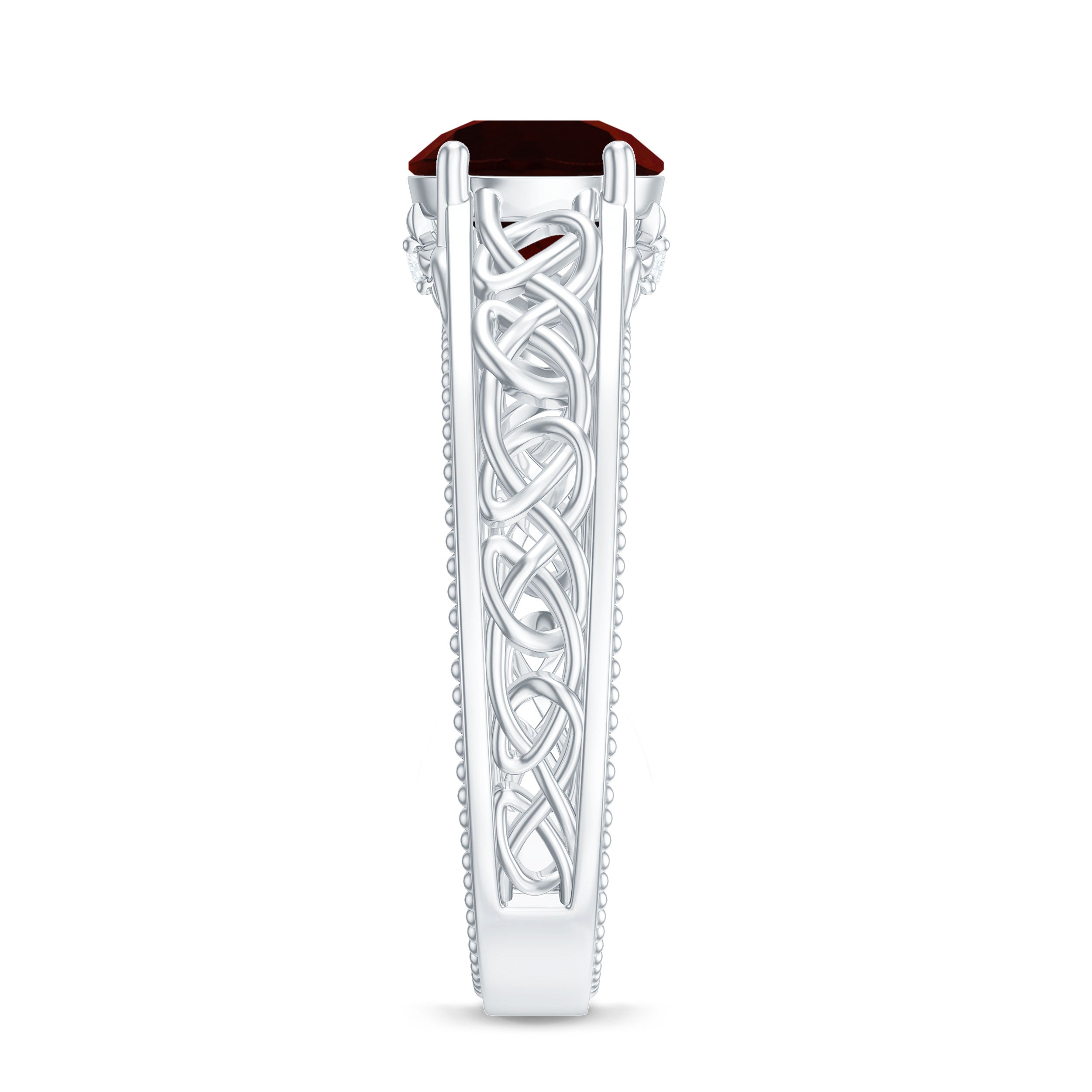 1.75 CT Garnet Celtic Solitaire Band with Diamond Garnet - ( AAA ) - Quality - Rosec Jewels