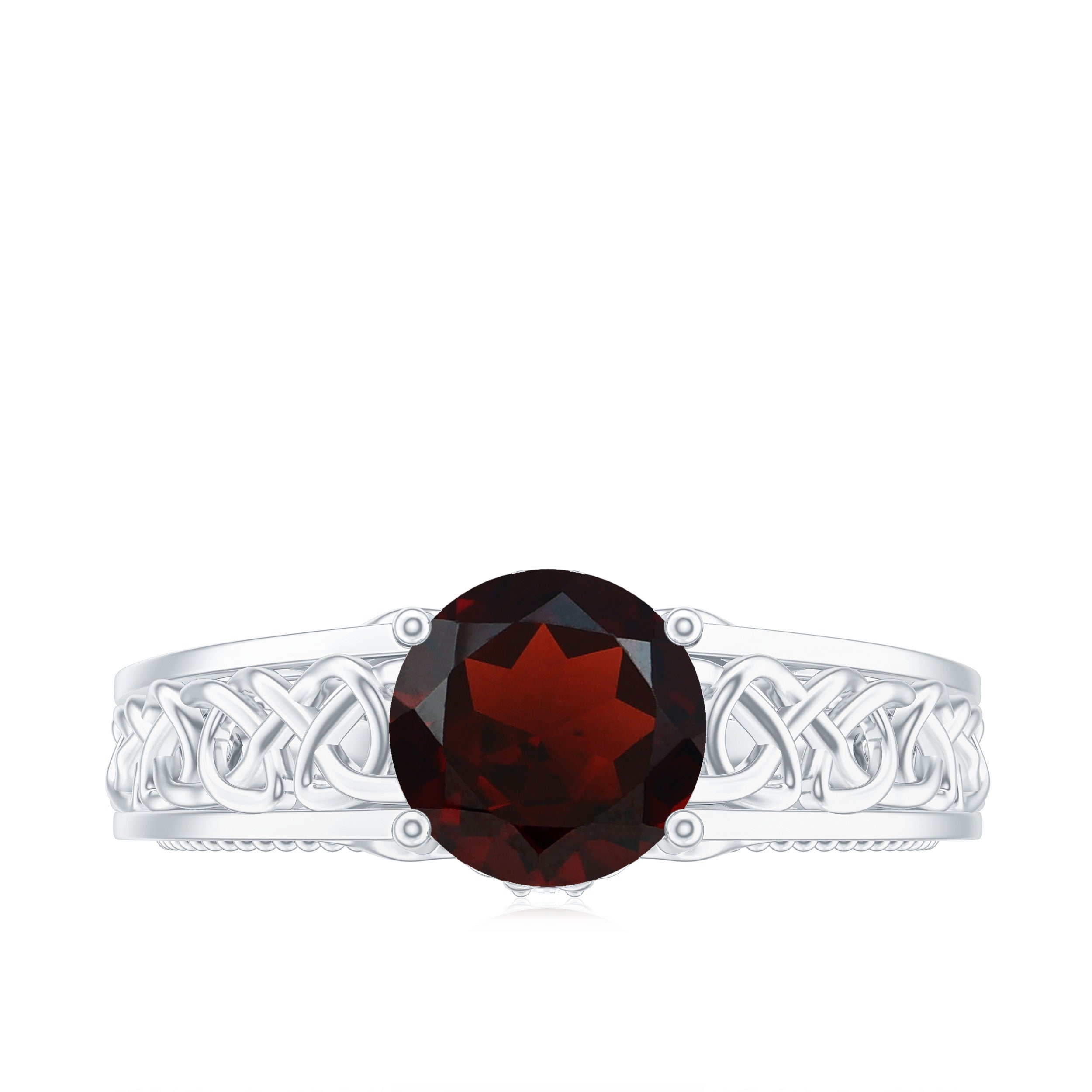 1.75 CT Garnet Celtic Solitaire Band with Diamond Garnet - ( AAA ) - Quality - Rosec Jewels