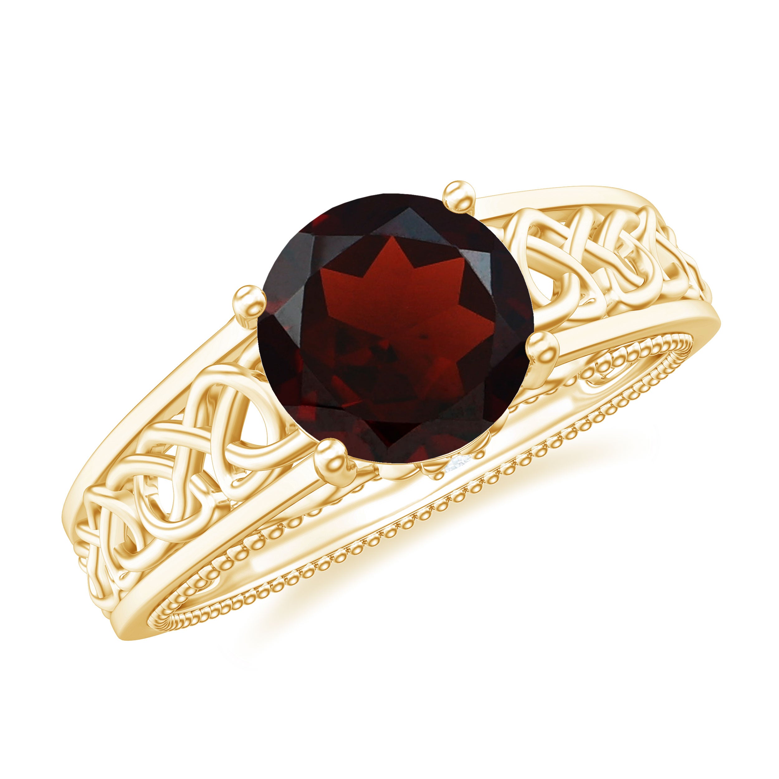 1.75 CT Garnet Celtic Solitaire Band with Diamond Garnet - ( AAA ) - Quality - Rosec Jewels