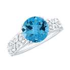 Solitaire Swiss Blue Topaz Flower Engagement Ring with Diamond Swiss Blue Topaz - ( AAA ) - Quality - Rosec Jewels