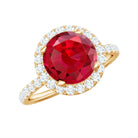 Created Ruby Halo Engagement Ring with Diamond Lab Created Ruby - ( AAAA ) - Quality - Rosec Jewels