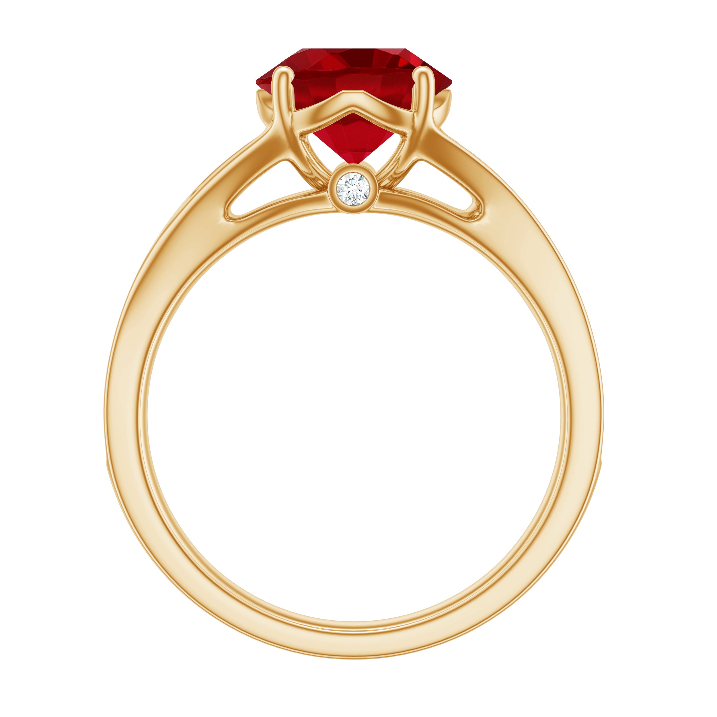 2.75 CT Round Created Ruby Solitaire Ring with Diamond in Split Shank Lab Created Ruby - ( AAAA ) - Quality - Rosec Jewels