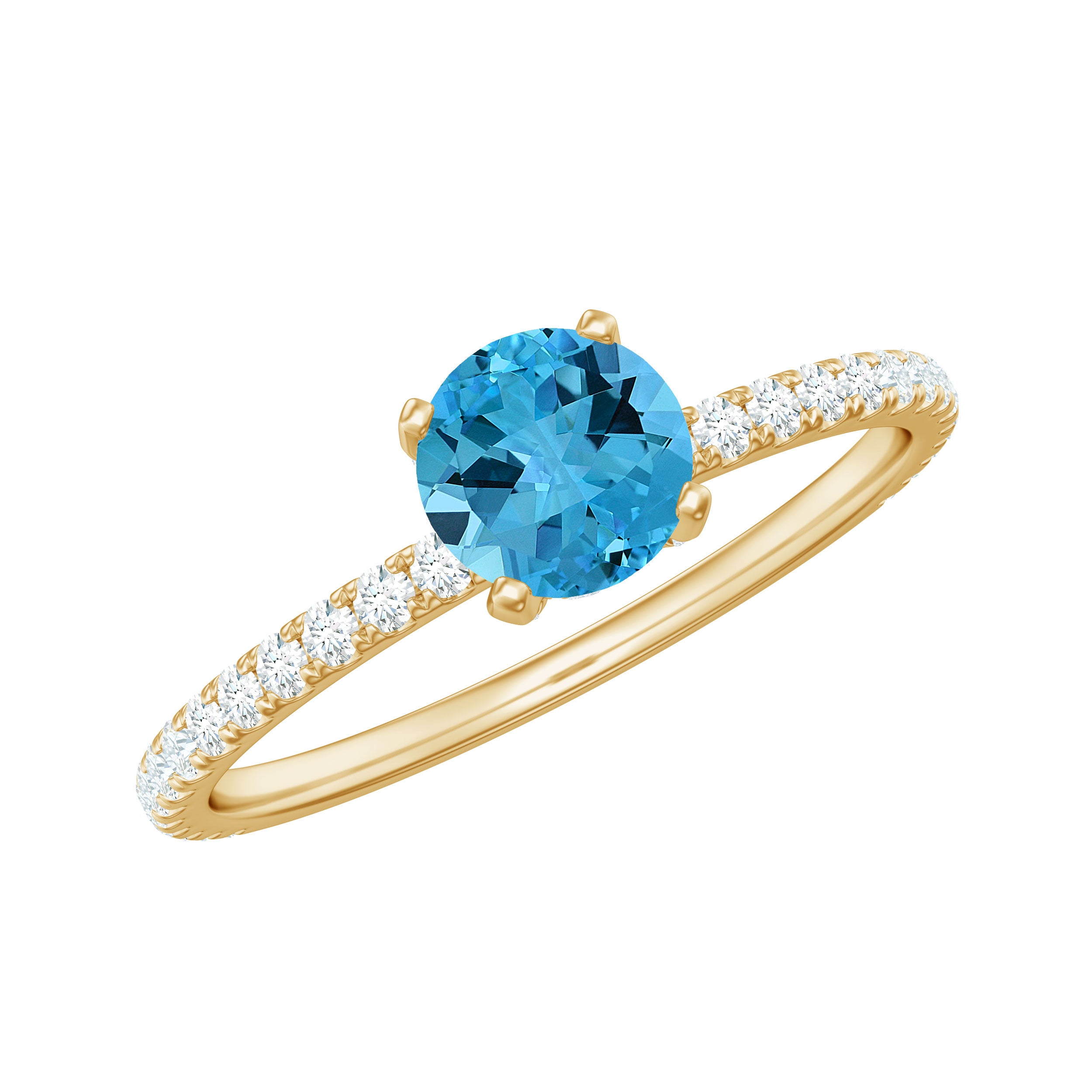 1.25 CT Solitaire Ring with Swiss Blue Topaz and Diamond Side Stones Swiss Blue Topaz - ( AAA ) - Quality - Rosec Jewels