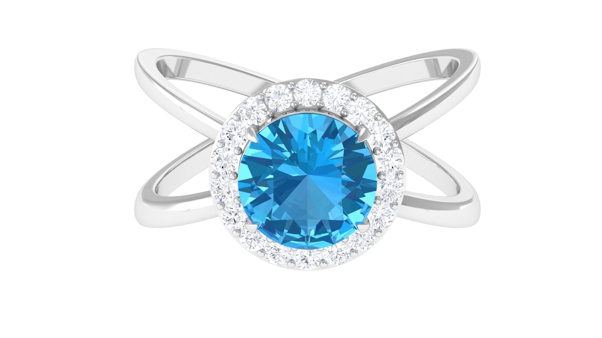 2.50 CT Swiss Blue Topaz Solitaire and Diamond Split Shank Ring Swiss Blue Topaz - ( AAA ) - Quality - Rosec Jewels