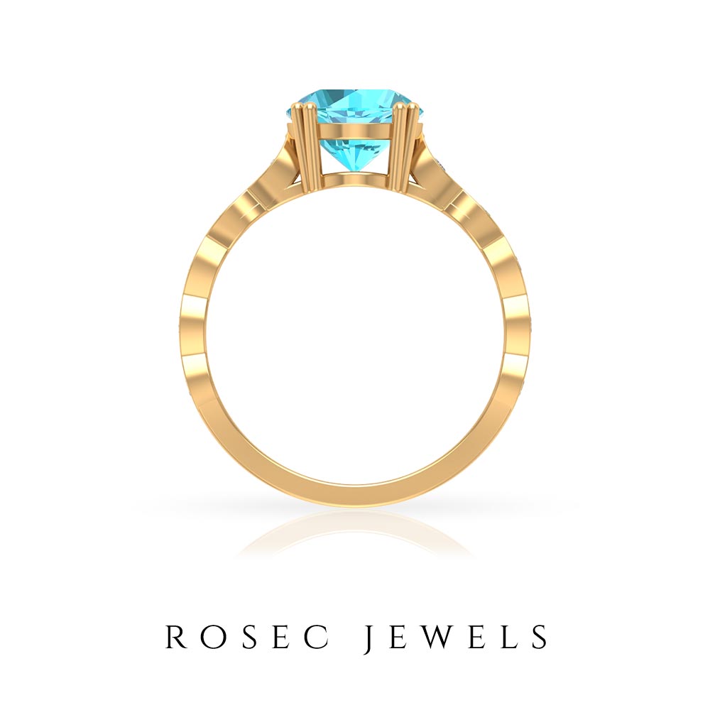 8 MM Swiss Blue Topaz Solitaire Engagement Ring in Double Prong Setting with Diamond Swiss Blue Topaz - ( AAA ) - Quality - Rosec Jewels