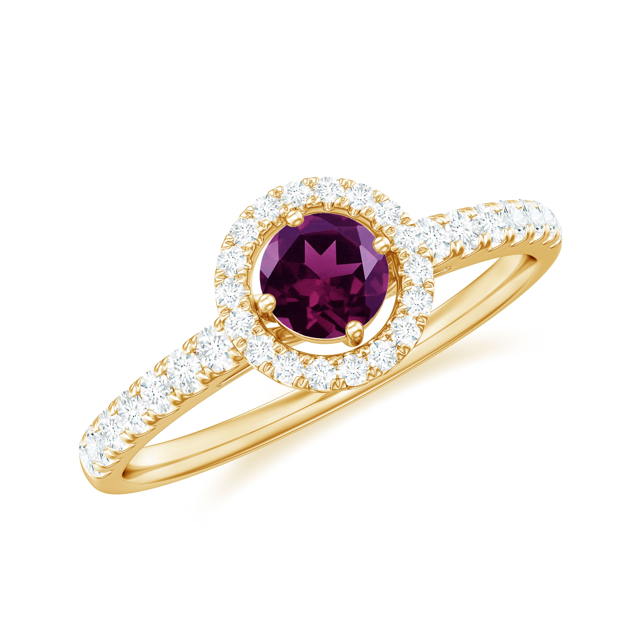 0.75 CT Rhodolite and Diamond Halo Engagement Ring Rhodolite - ( AAA ) - Quality - Rosec Jewels