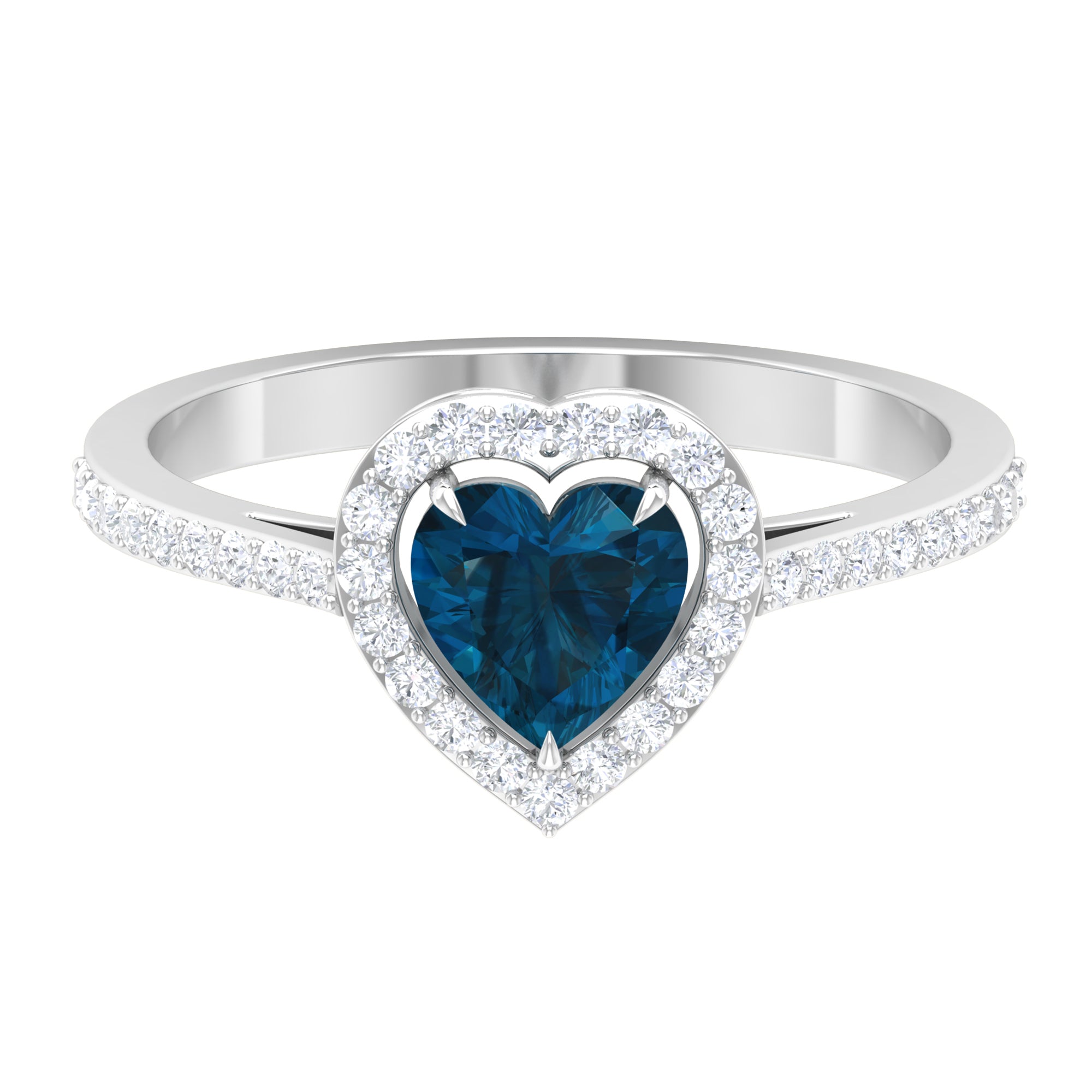 1.50 CT Heart Shape London Blue Topaz Engagement Ring with Diamond