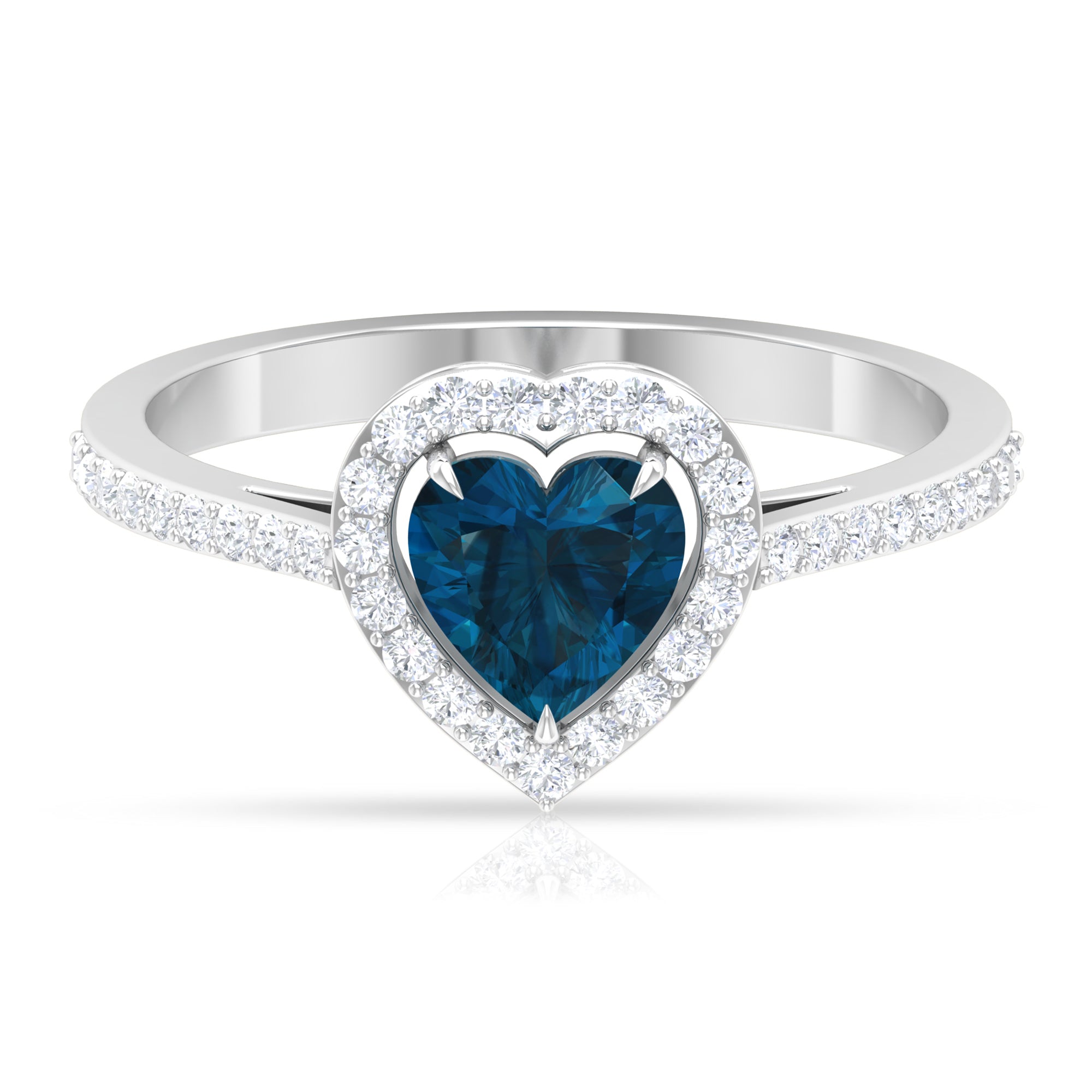 1.50 CT Heart Shape London Blue Topaz Engagement Ring with Diamond Accent London Blue Topaz - ( AAA ) - Quality - Rosec Jewels