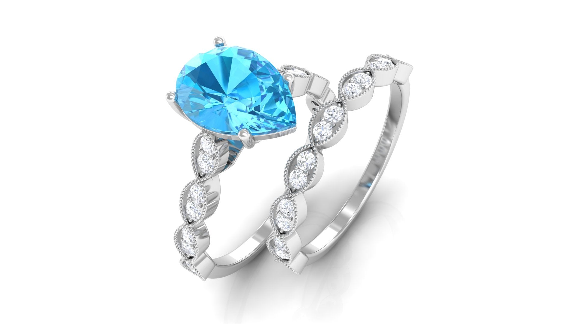 1.50 CT Swiss Blue Topaz and Moissanite Engagement Ring Set Swiss Blue Topaz - ( AAA ) - Quality - Rosec Jewels