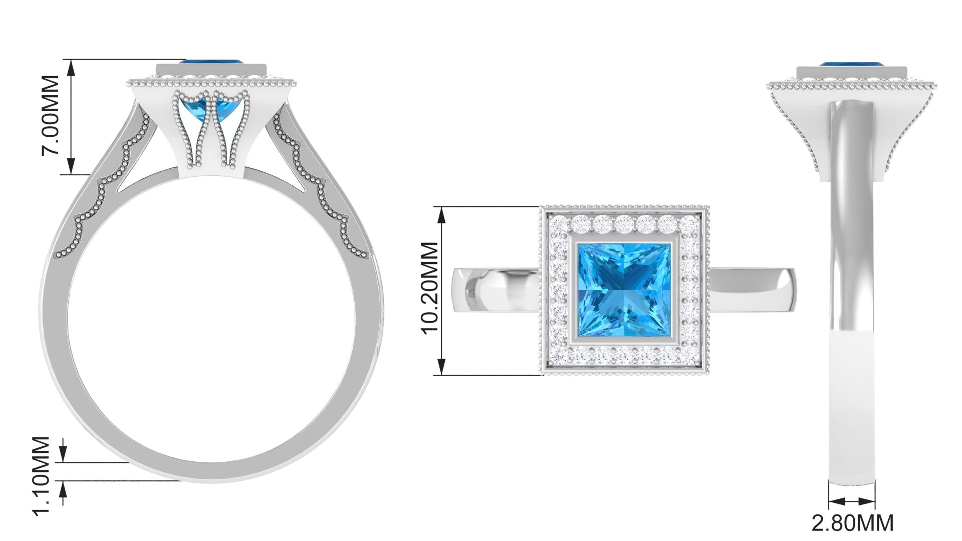 1.25 CT Swiss Blue Topaz Engagement Ring with Diamond for Her Swiss Blue Topaz - ( AAA ) - Quality - Rosec Jewels