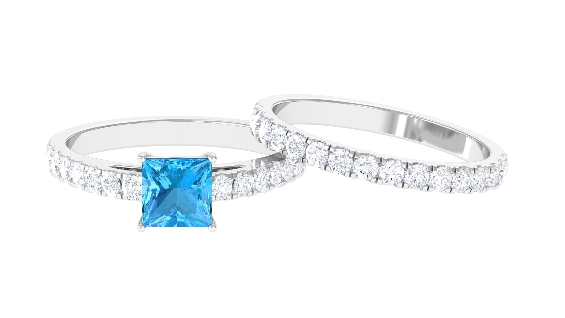 2.5 CT Ring Set with Swiss Blue Topaz and Moissanite Eternity Band Swiss Blue Topaz - ( AAA ) - Quality - Rosec Jewels