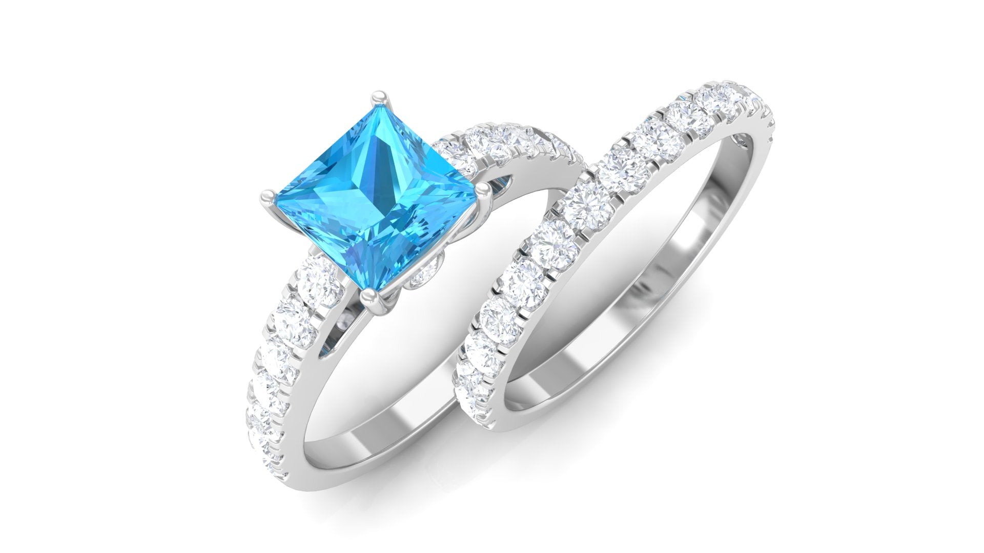 2.5 CT Ring Set with Swiss Blue Topaz and Moissanite Eternity Band Swiss Blue Topaz - ( AAA ) - Quality - Rosec Jewels