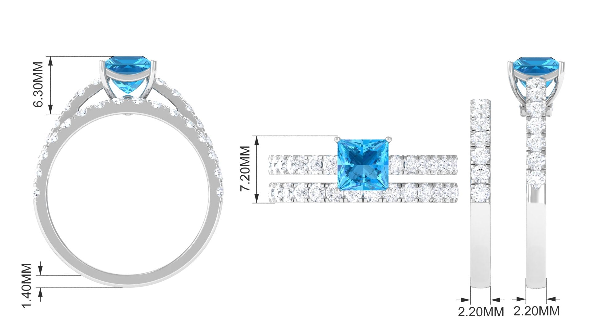 2.5 CT Ring Set with Swiss Blue Topaz and Moissanite Eternity Band Swiss Blue Topaz - ( AAA ) - Quality - Rosec Jewels