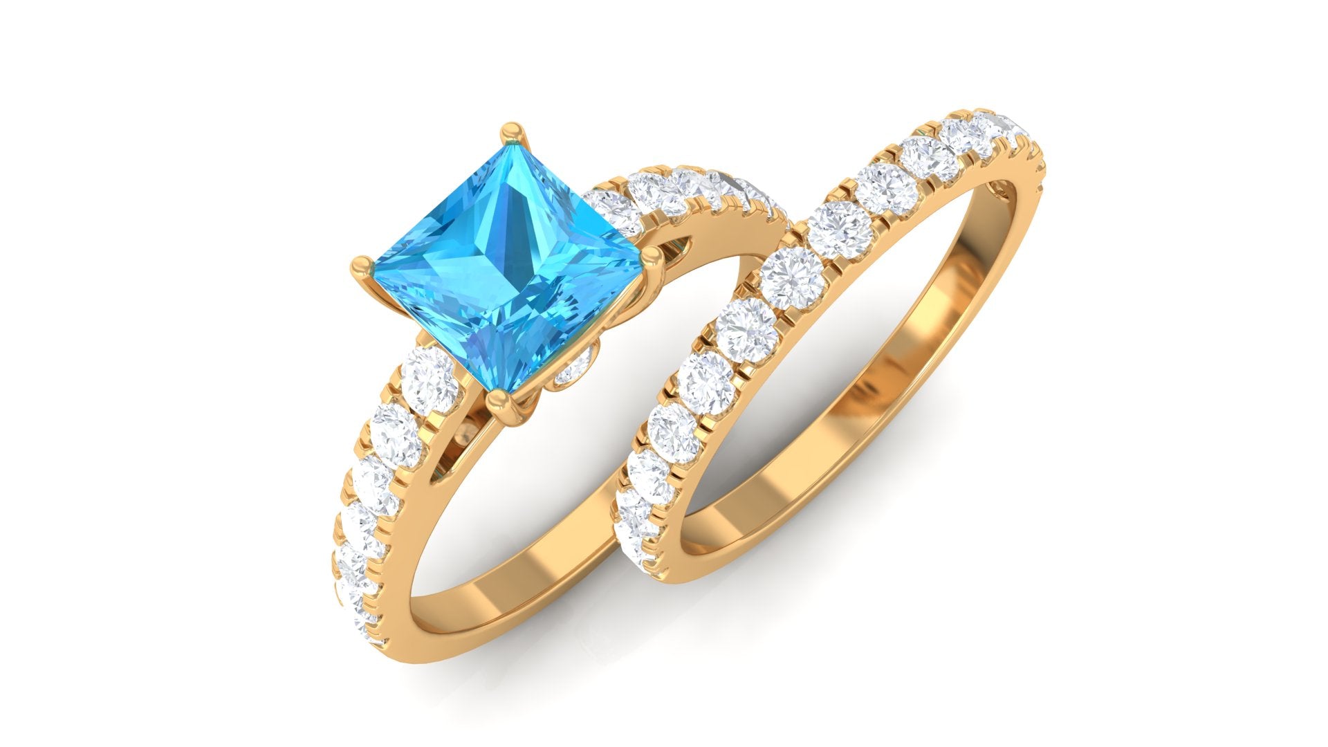 2.5 CT Ring Set with Swiss Blue Topaz and Moissanite Eternity Band Swiss Blue Topaz - ( AAA ) - Quality - Rosec Jewels