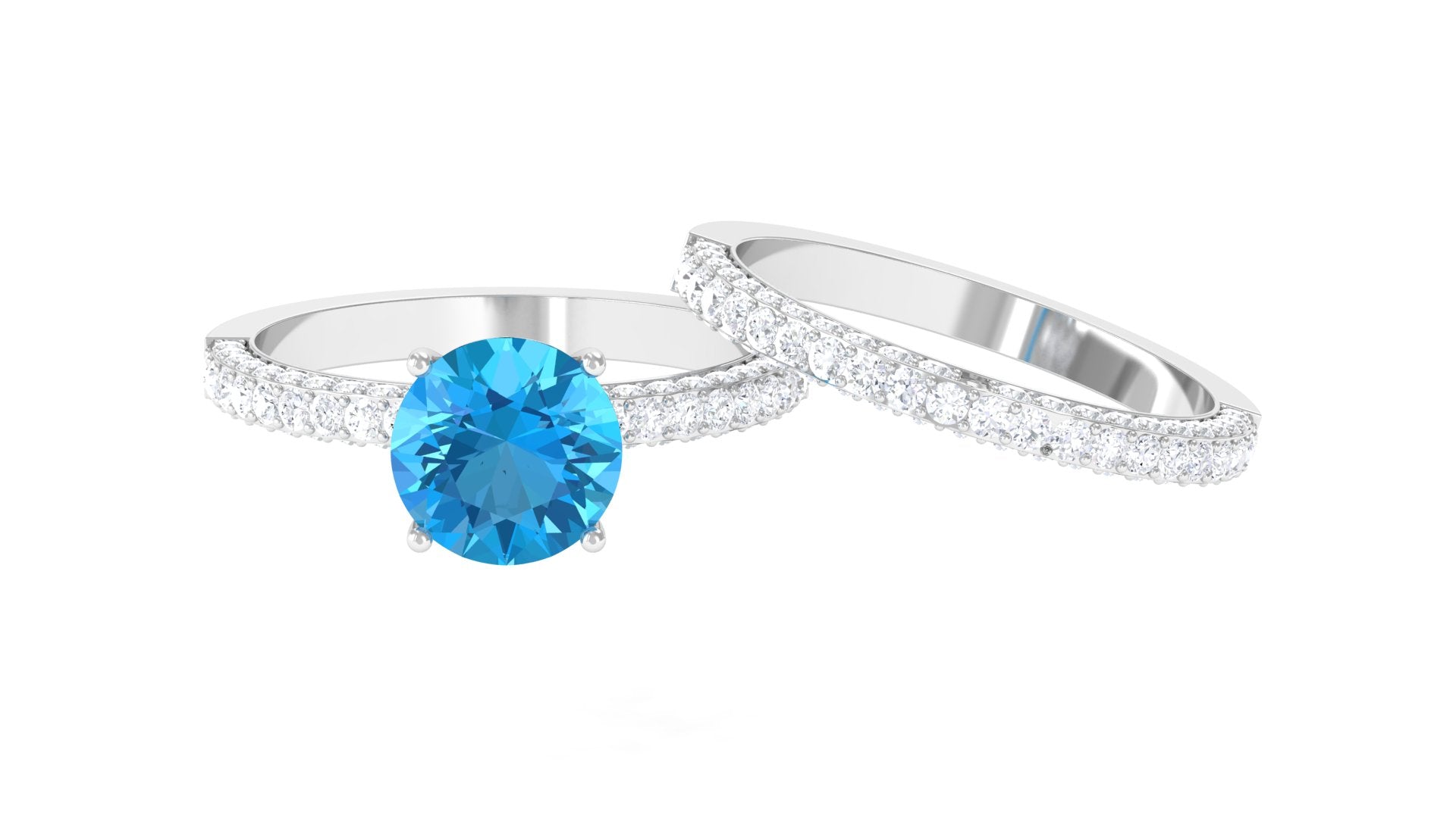 Swiss Blue Topaz and Moissanite Wedding Ring Set Swiss Blue Topaz - ( AAA ) - Quality - Rosec Jewels