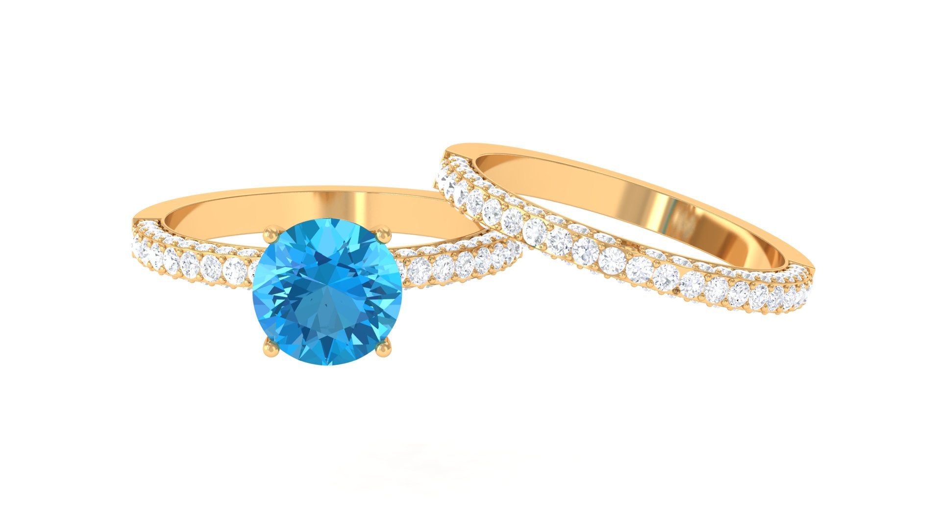 Swiss Blue Topaz and Moissanite Wedding Ring Set Swiss Blue Topaz - ( AAA ) - Quality - Rosec Jewels