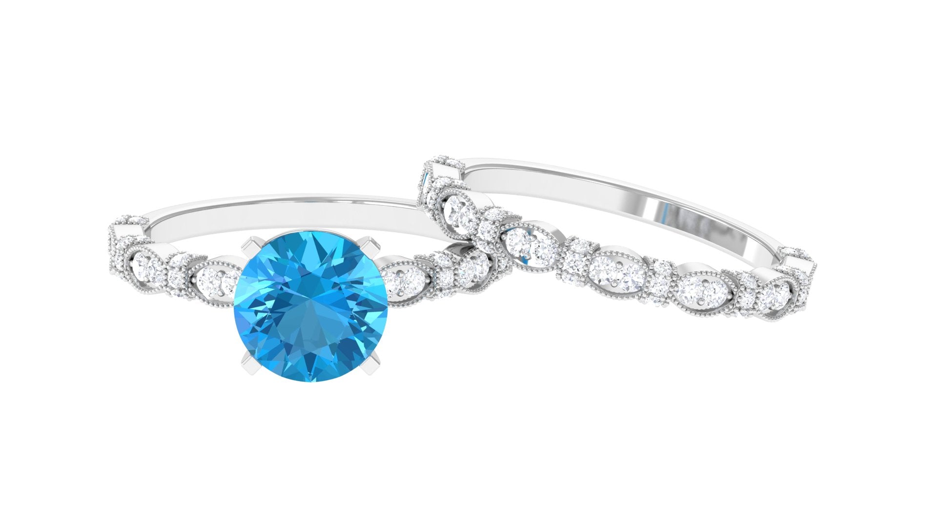 Wedding and Engagement Ring Set with Swiss Blue Topaz and Moissanite Swiss Blue Topaz - ( AAA ) - Quality - Rosec Jewels