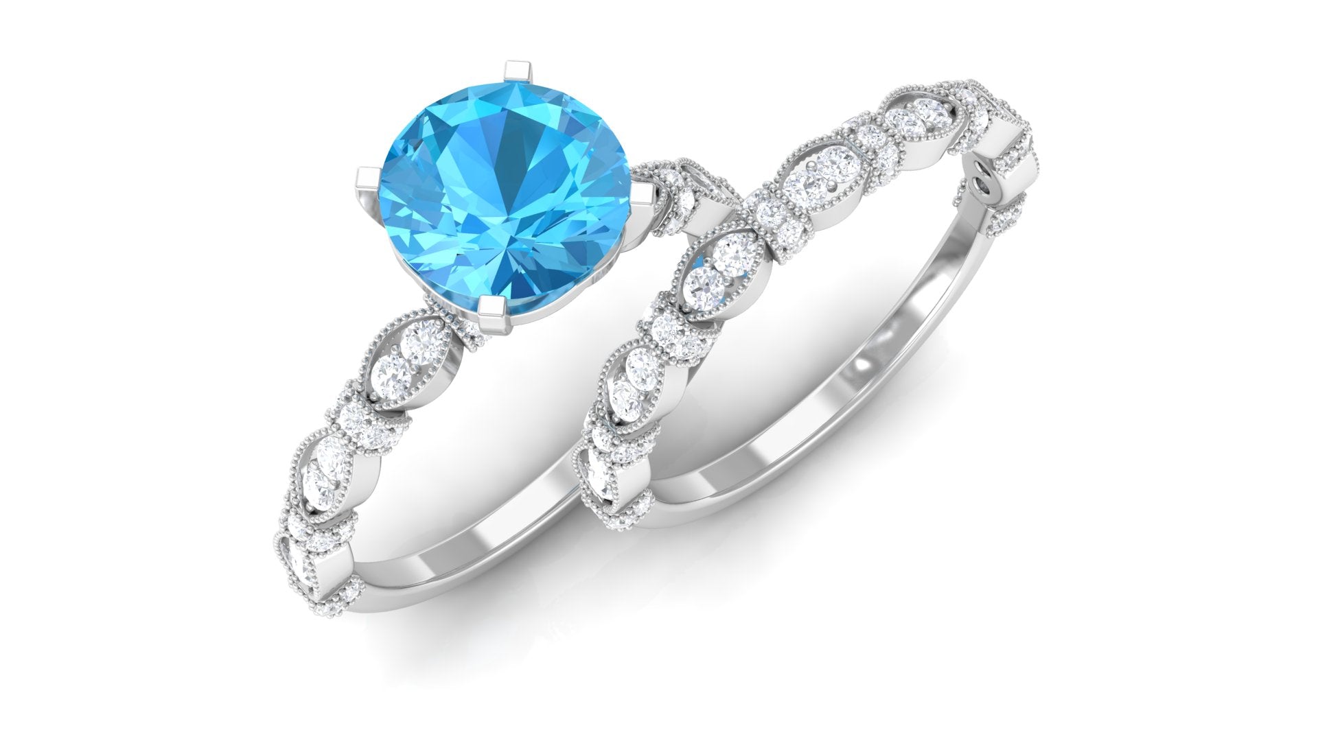 Wedding and Engagement Ring Set with Swiss Blue Topaz and Moissanite Swiss Blue Topaz - ( AAA ) - Quality - Rosec Jewels