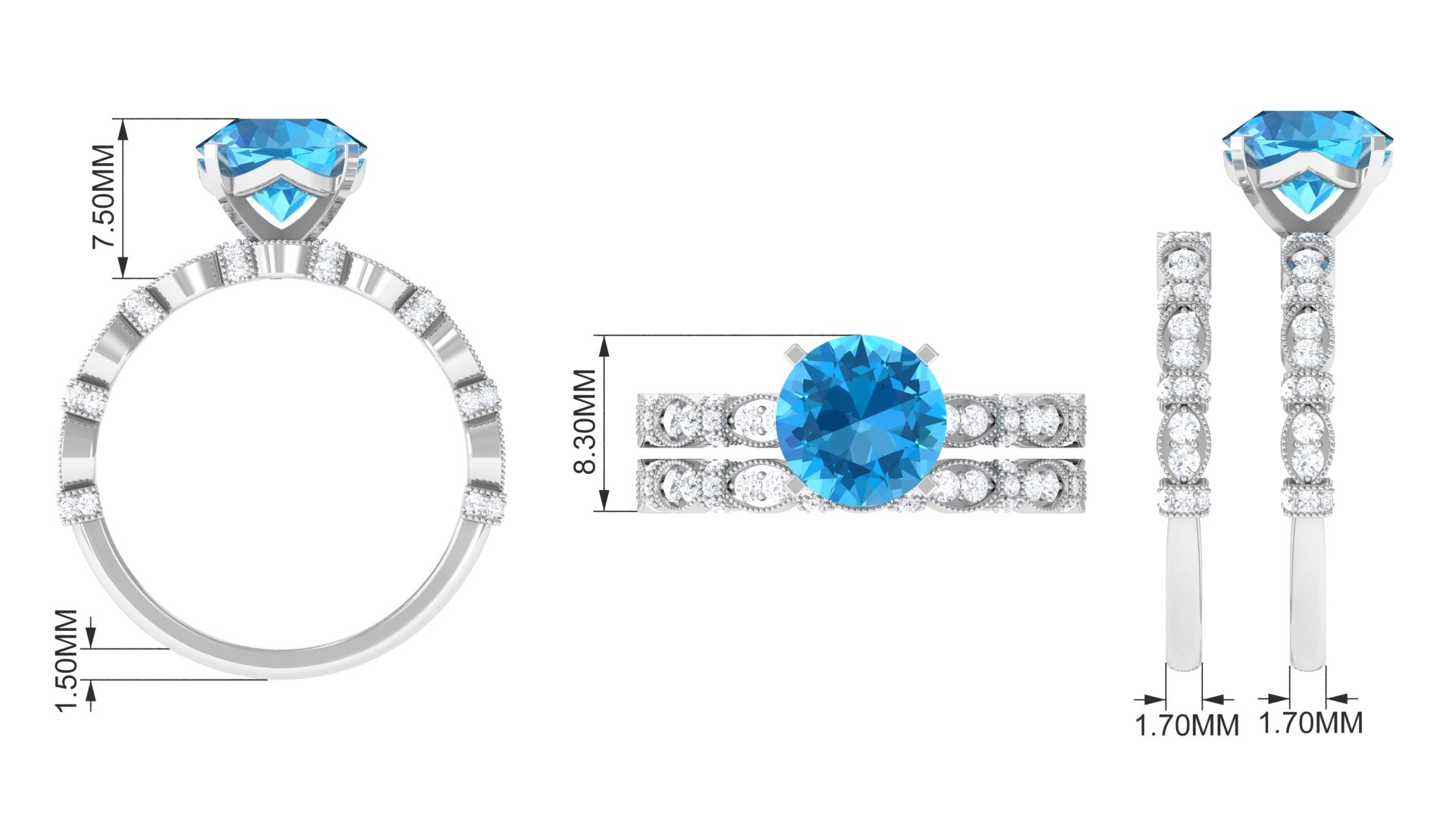 Wedding and Engagement Ring Set with Swiss Blue Topaz and Moissanite Swiss Blue Topaz - ( AAA ) - Quality - Rosec Jewels