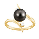 Tahitian Black Pearl Bypass Engagement Ring with Diamond Tahitian pearl - ( AAA ) - Quality - Rosec Jewels