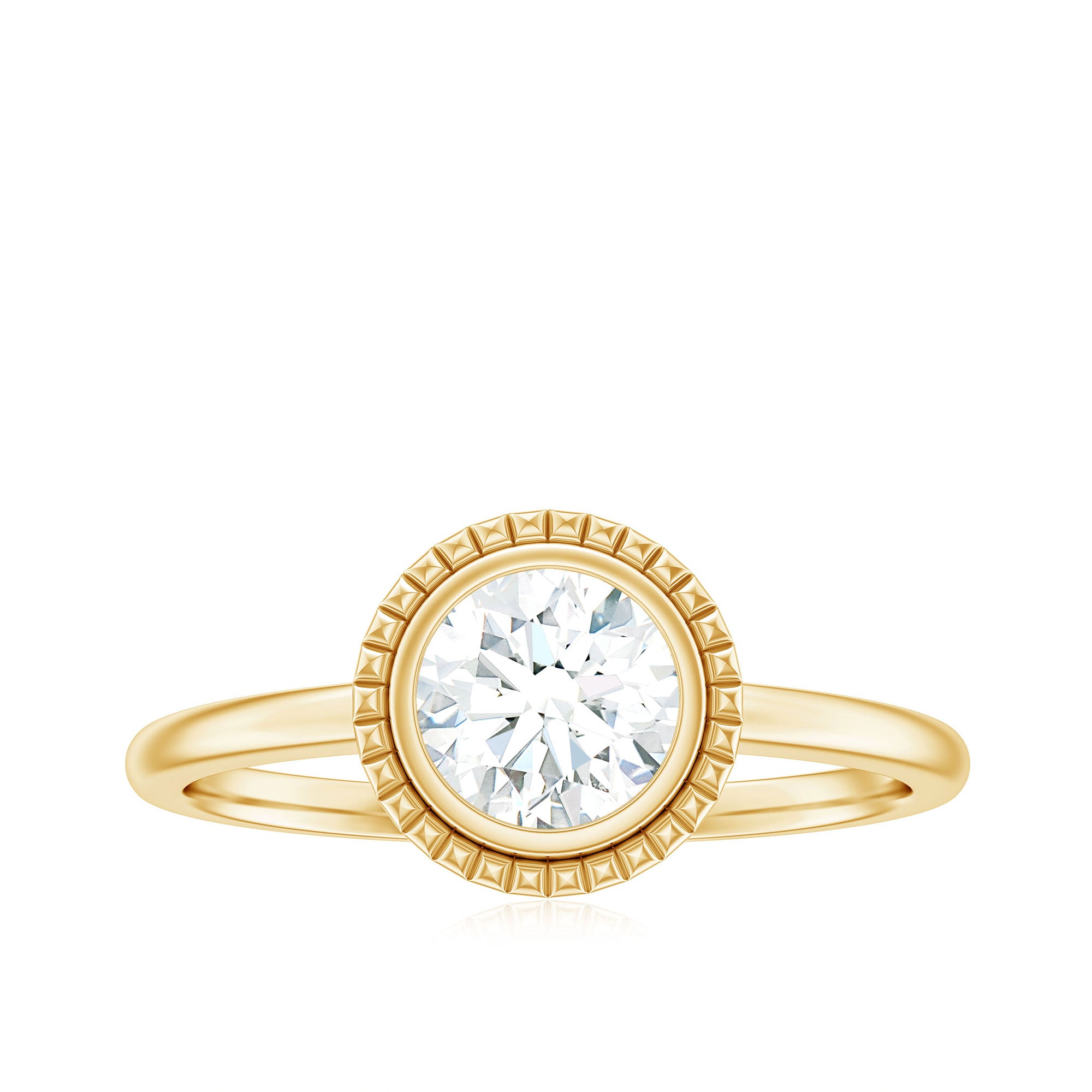 Round Shape Moissanite Solitaire Engagement Ring in Bezel Setting Moissanite - ( D-VS1 ) - Color and Clarity - Rosec Jewels