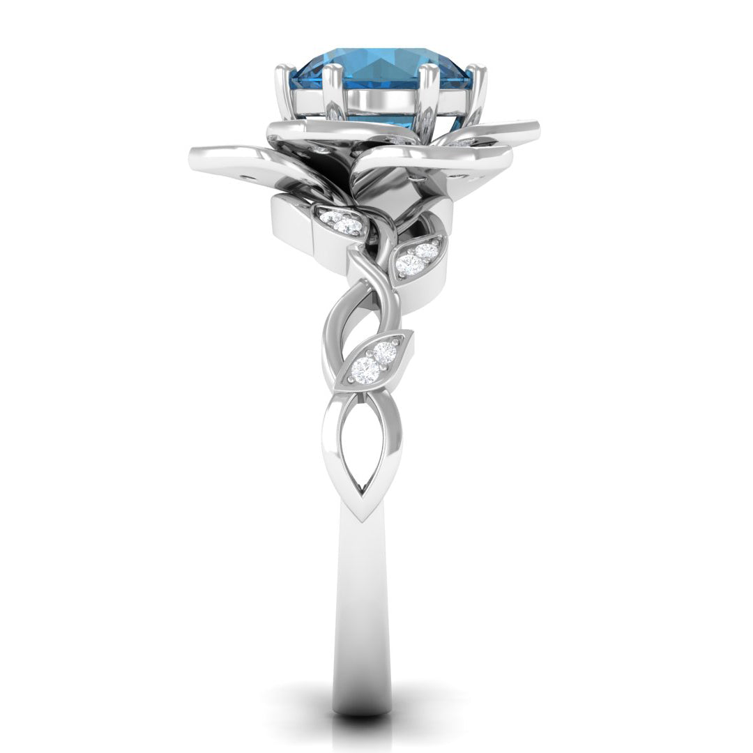 1.75 CT London Blue Topaz Floral Engagement Ring with Diamond Accent London Blue Topaz - ( AAA ) - Quality - Rosec Jewels