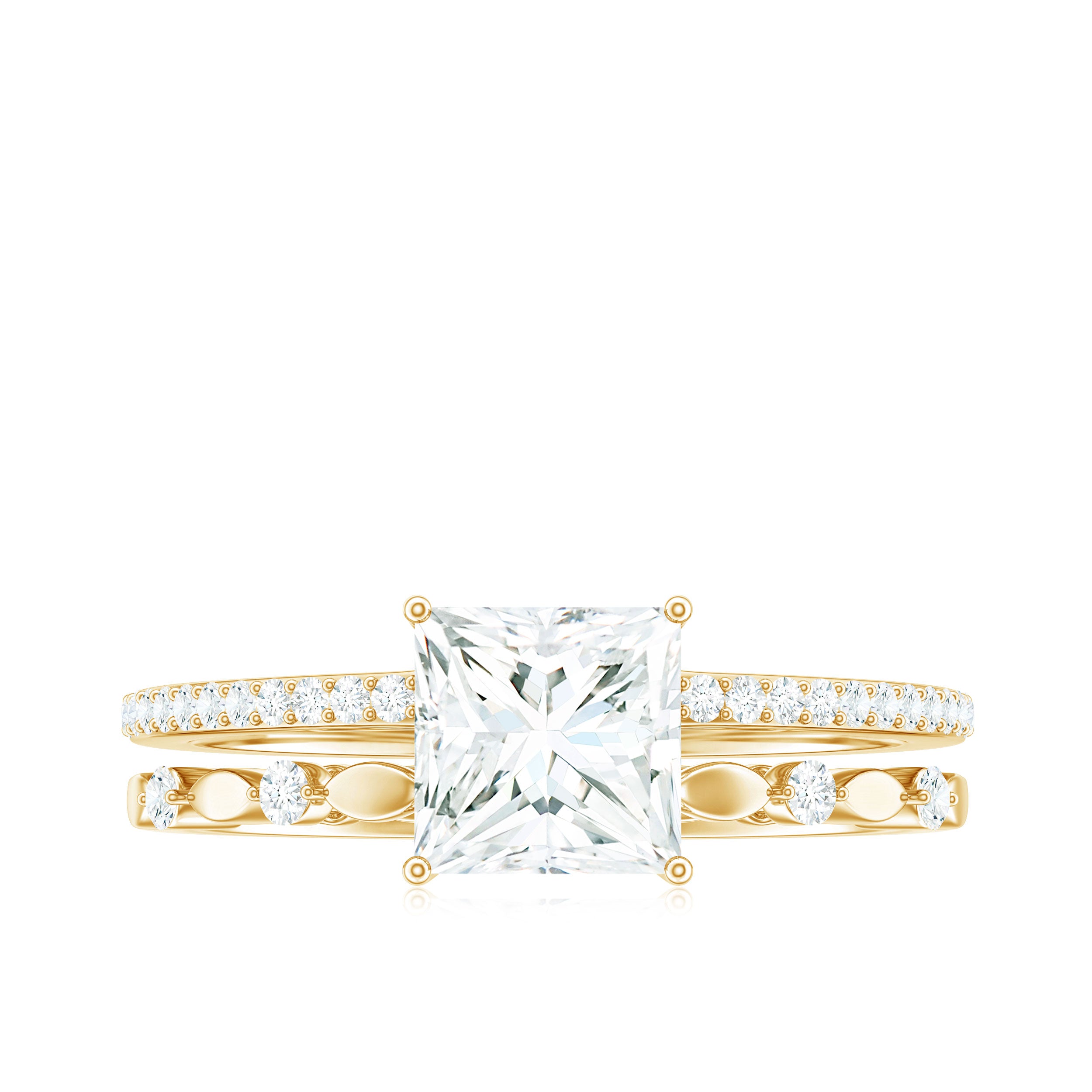 Princess Cut Moissanite Solitaire Engagement Ring in Gold Moissanite - ( D-VS1 ) - Color and Clarity - Rosec Jewels