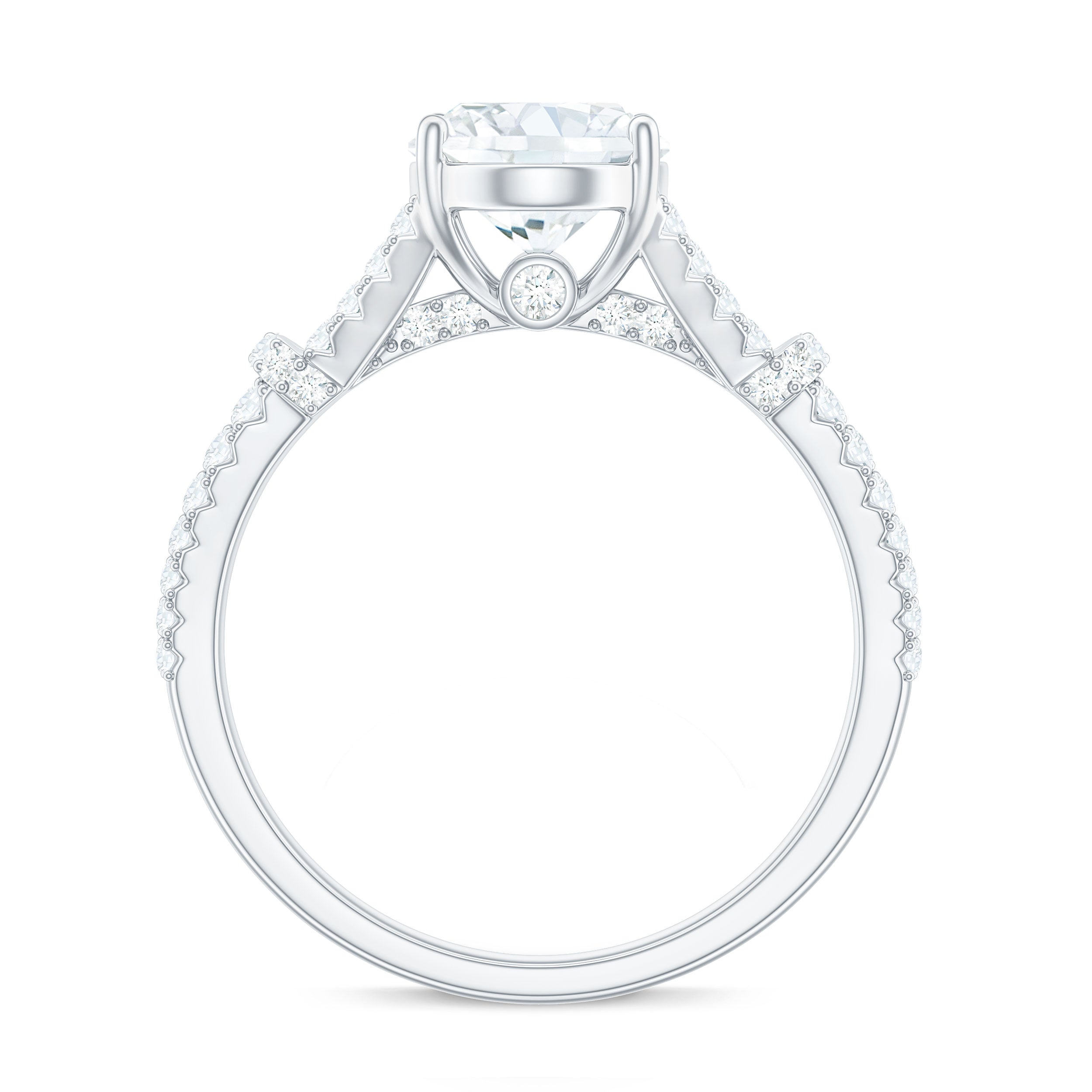 Oval Cut Moissanite Solitaire Engagement Ring in Split Shank Moissanite - ( D-VS1 ) - Color and Clarity - Rosec Jewels