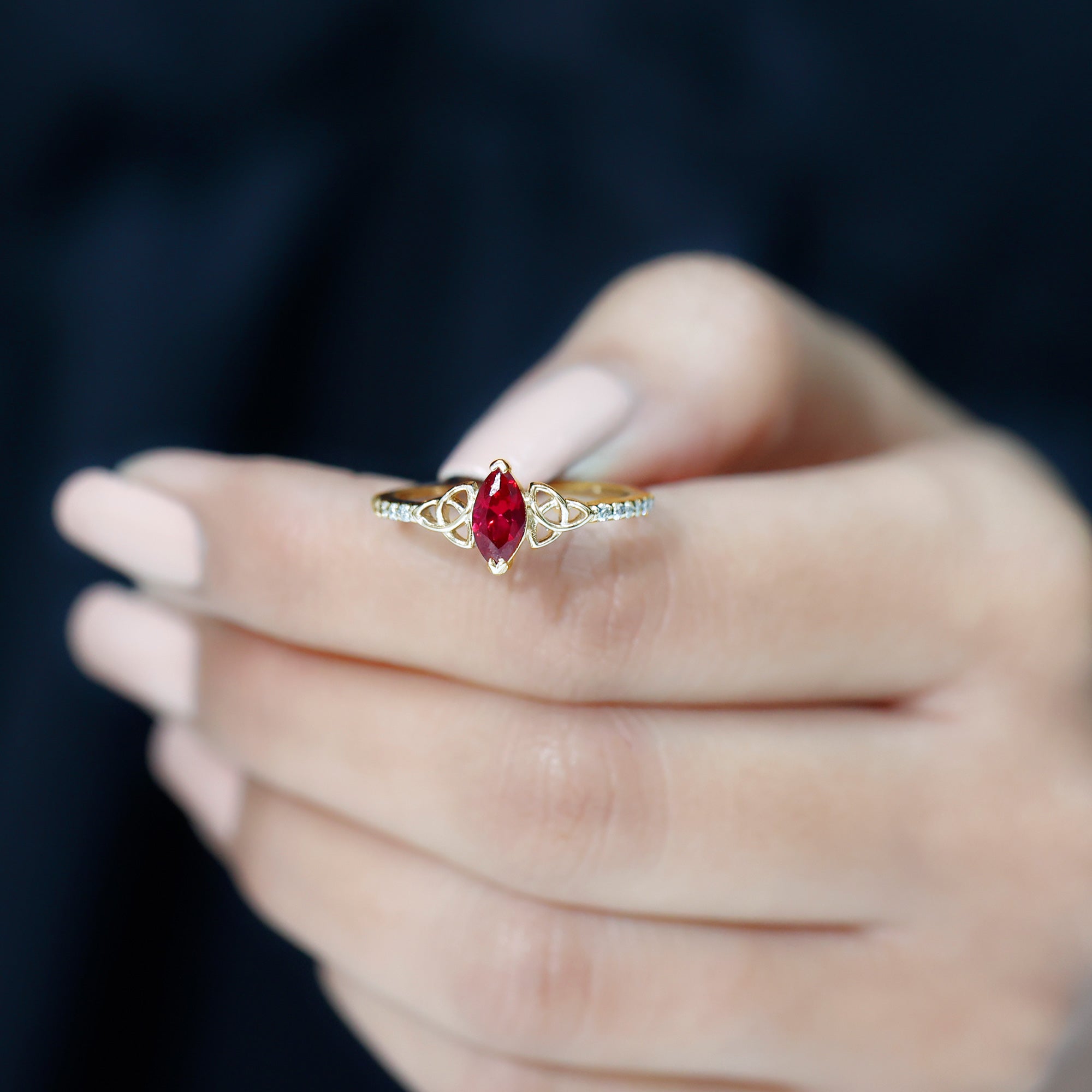 1.50 CT Lab Grown Ruby Celtic Knot Ring with Diamond Lab Created Ruby - ( AAAA ) - Quality - Rosec Jewels