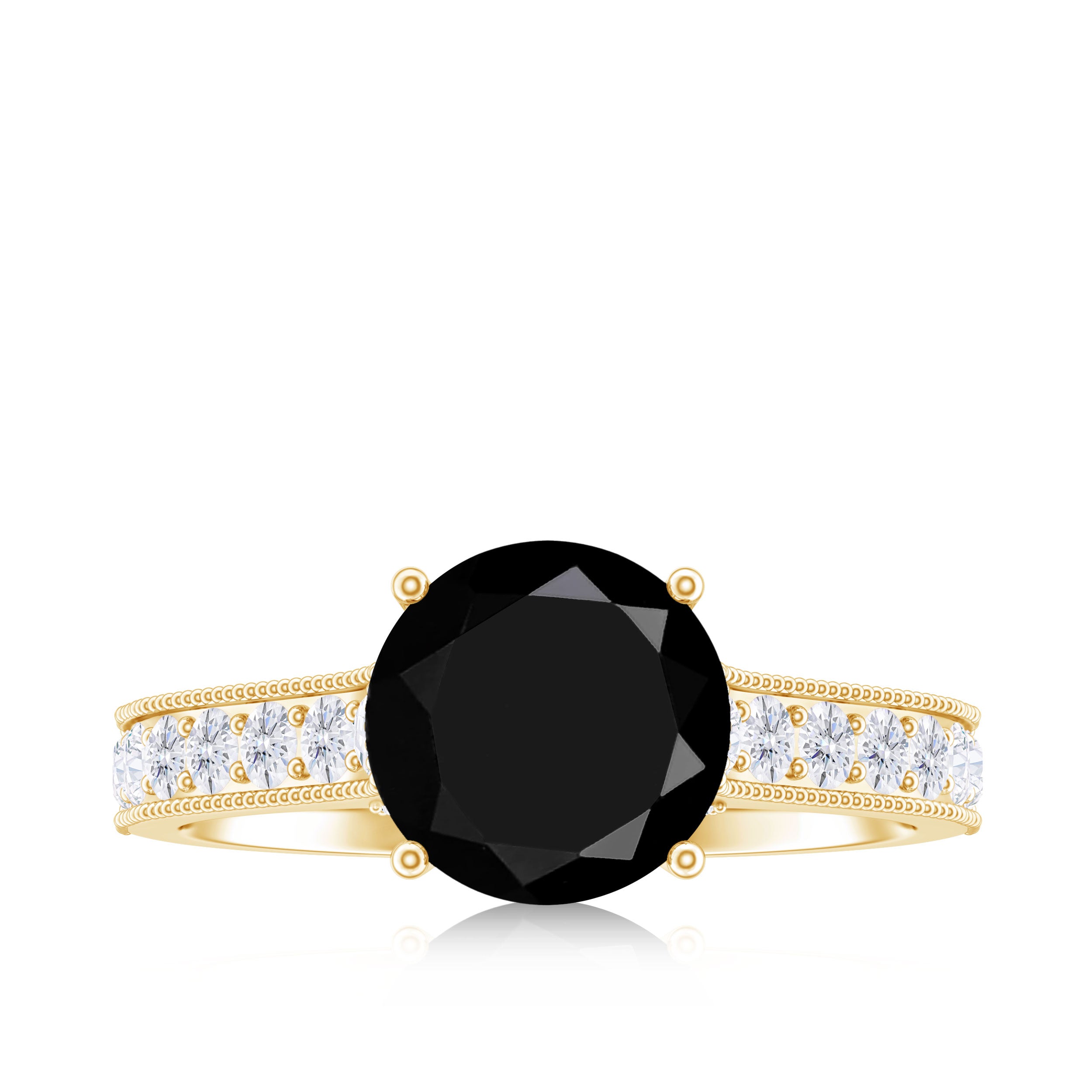 3.75 CT Black Spinel Engagement Ring with Diamond Black Spinel - ( AAA ) - Quality - Rosec Jewels