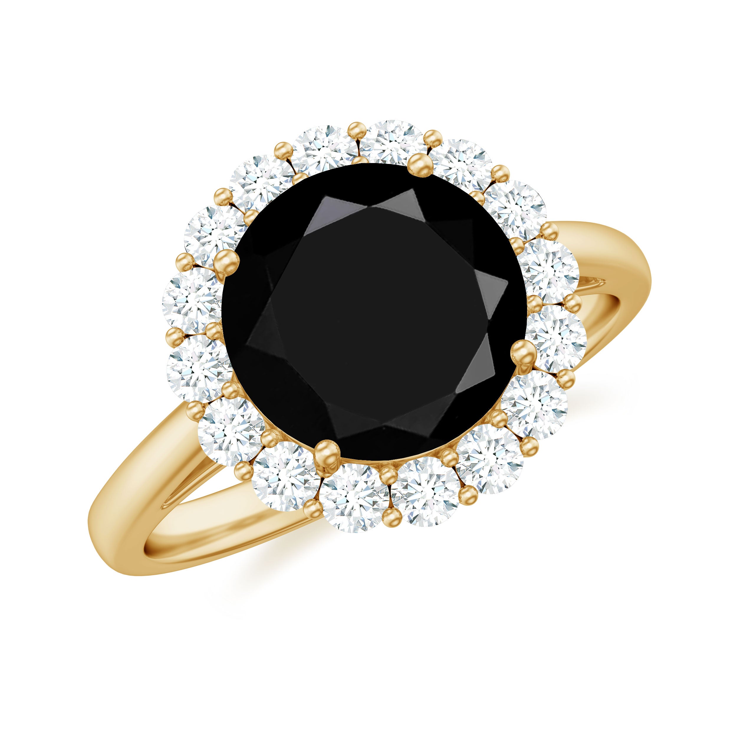 Black Spinel Engagement Ring with Moissanite Halo Black Spinel - ( AAA ) - Quality - Rosec Jewels