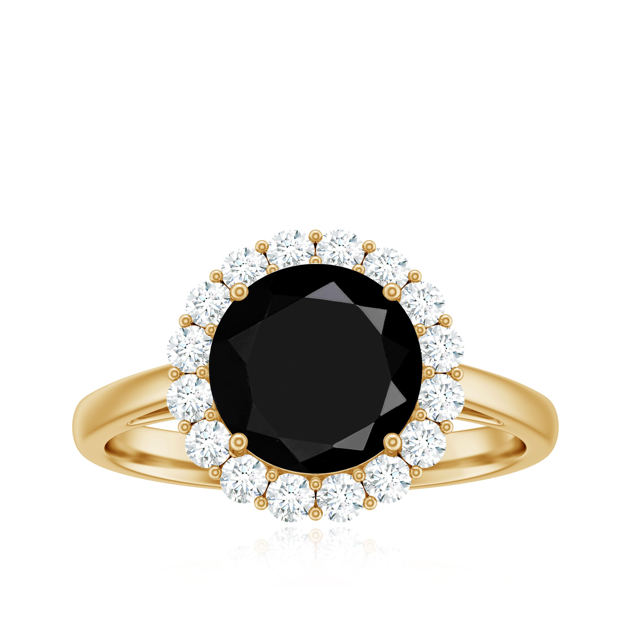 Black Spinel Engagement Ring with Moissanite Halo Black Spinel - ( AAA ) - Quality - Rosec Jewels