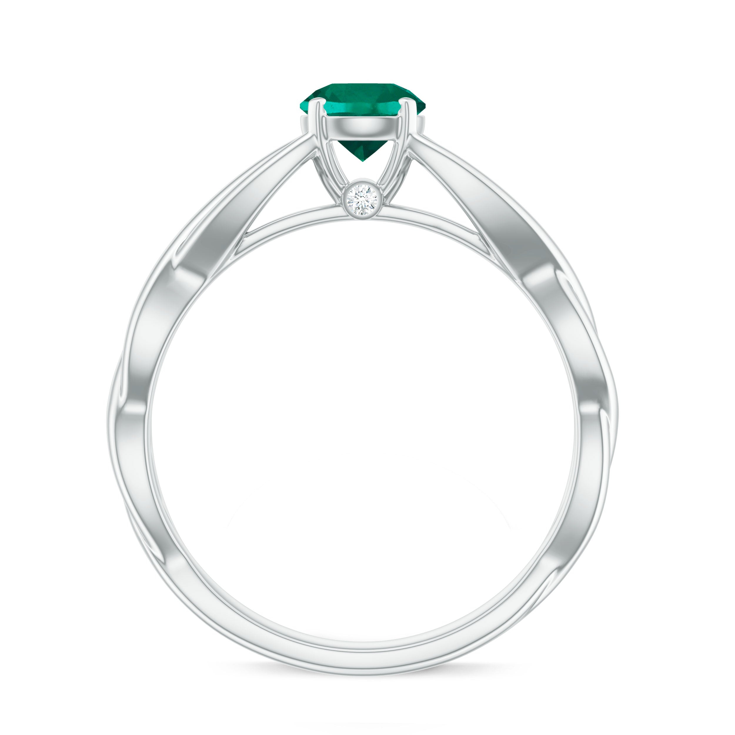 Certified Lab Created Emerald Solitaire Ring with Surprise Diamond Lab Created Emerald - ( AAAA ) - Quality - Rosec Jewels